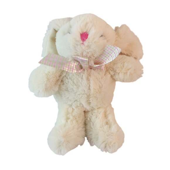 Walmart White Bunny Rabbit Plush 9" Easter Stuffed Animal Toy Pink Plaid Bow - Picture 4 of 8
